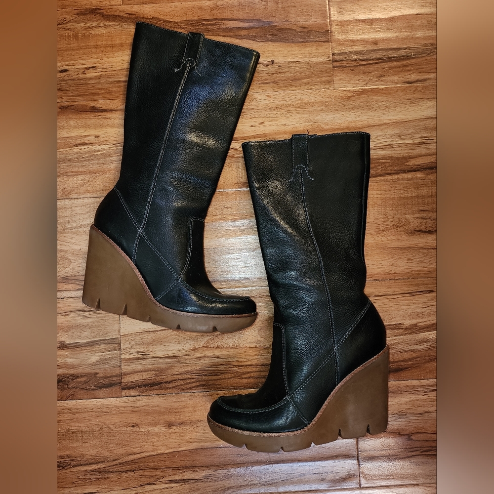Michael Kors black leather and rubber wedge boots